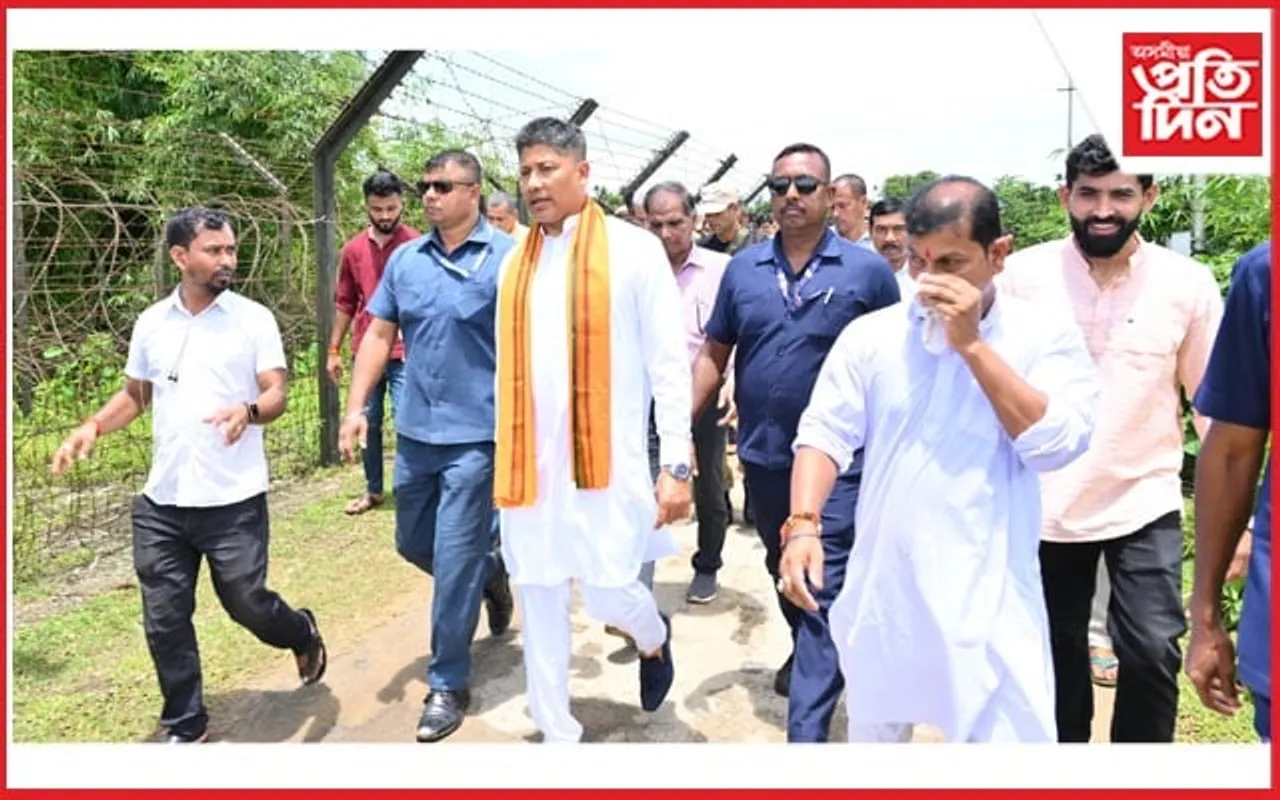 কাছাৰৰ সীমান্তৰ শ্লুইচ গেট পৰিদৰ্শন পীযুষ হাজৰীকাৰঃ বৰখোলাত জাতিংগা নৈৰ খহনীয়া ৰোধৰ আশ্বাস...